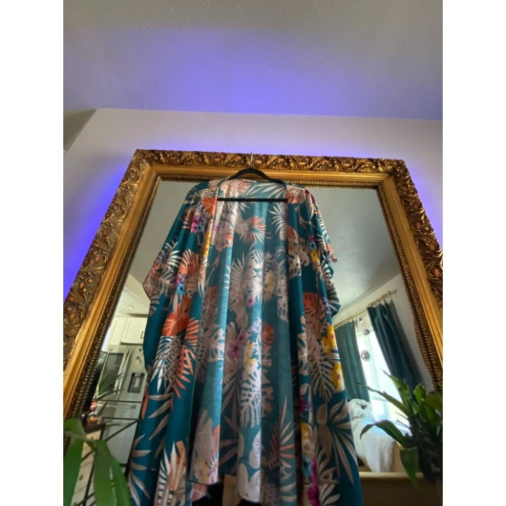 Women's Tropical Floral Kimono Cover Up Cardigan Boho Beachwear One Size